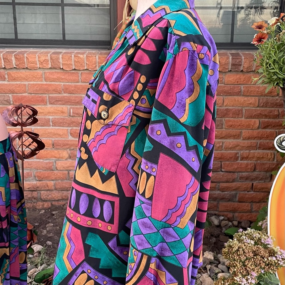 Lilli Ann Collections ~ Large~ USA Union Made  Purple/Black ~ Geometric ~ Dress - Picture 9 of 16